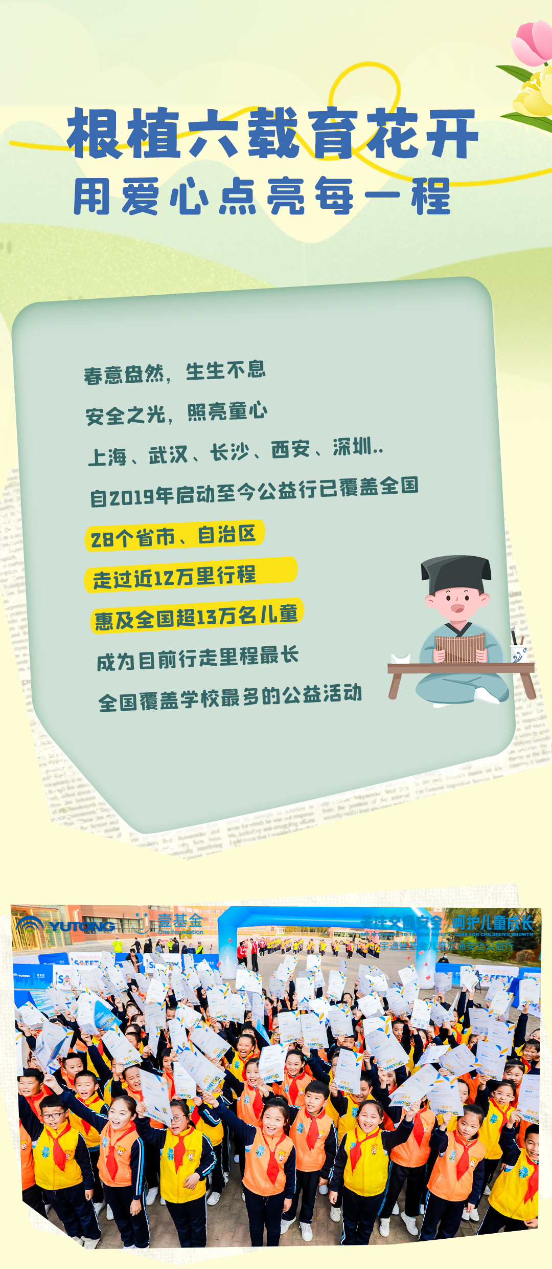 6年，12萬里，13萬兒童，宇通&amp;amp;amp;amp;壹基金兒童交通安全公益行再出發(fā)
